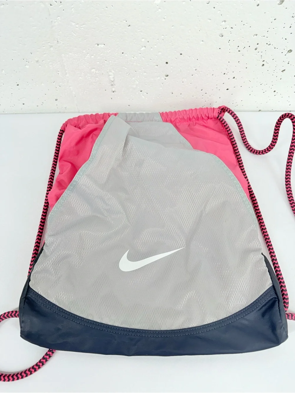 Nike Pink & Gray Colorblock Drawstring Gym Bag